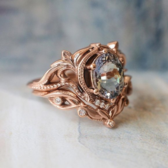 NEW Rose Gold Vintage Oval Diamond Art Deco Ring - Picture 3 of 9
